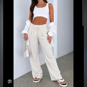 White Fox Linen Pants in Oat New